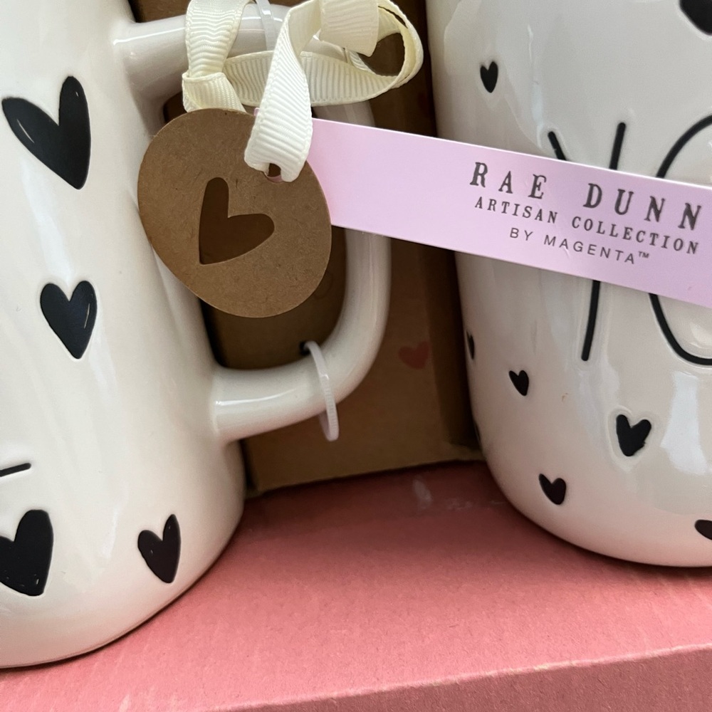 Rae Dunn Heart Patterned Set of Two Mugs - 
“Yours /Mine” - Picture 2 of 8